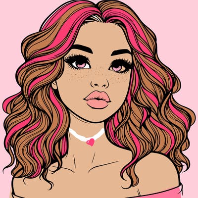 realistic girl with wavy hair and lips