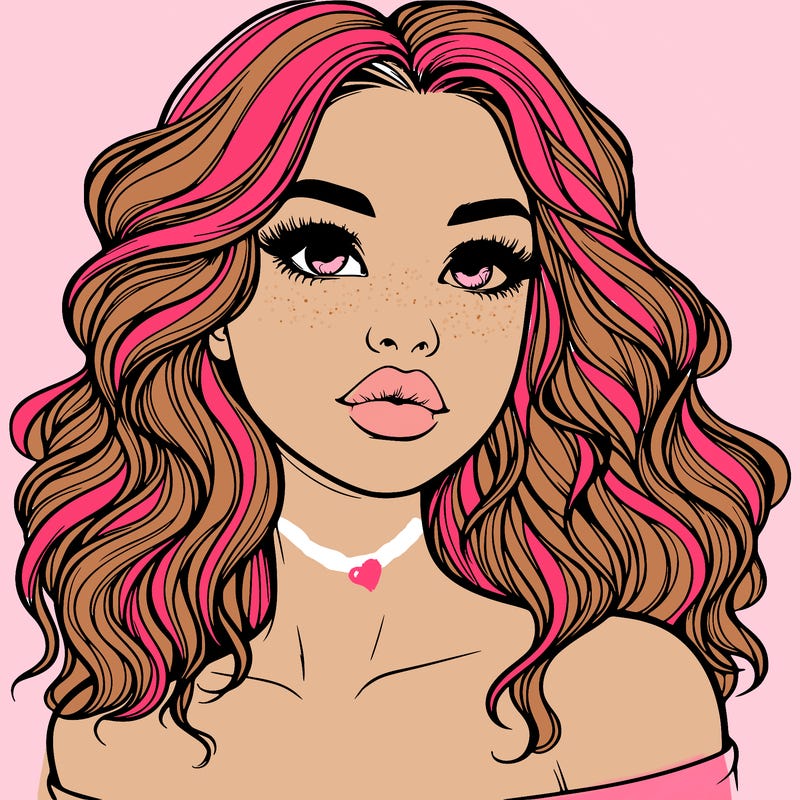 realistic girl with wavy hair and lips
