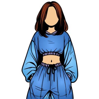 realistic girl faceless with baggy pants and a crop top