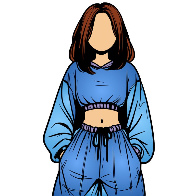 realistic girl faceless with baggy pants and a crop top