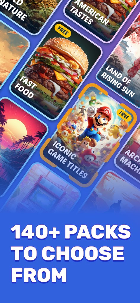 Headbands: Charades for Adults - Eine Sammlung verschiedener Spielkategorie-Packs in der Headbands-App, darunter Fast Food und Iconic Game Titles