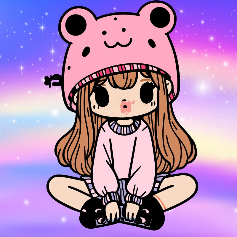 a girl wearing a frog hat and some frog socks