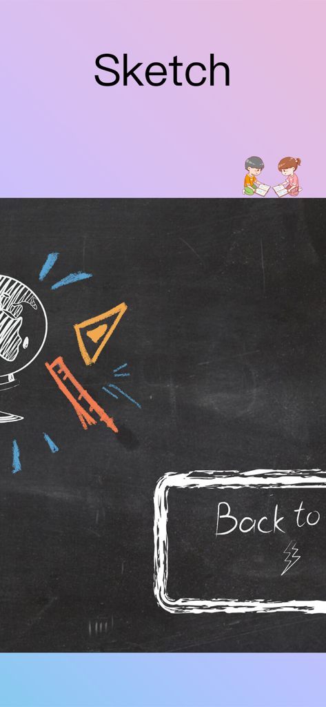 Blackboard-Chalk writing board - Realistic chalk sketches of a globe and school supplies on a digital blackboard