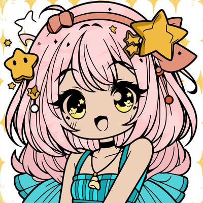 cute anime girl with star accessories