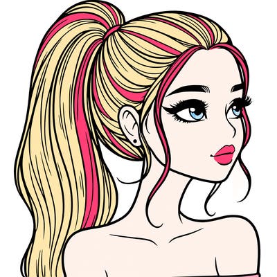 a beautiful and realistic girl with a high pony tail
