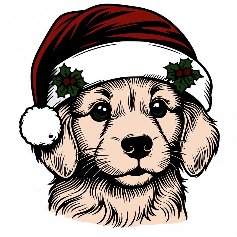 realistic dog wearing a santa hat