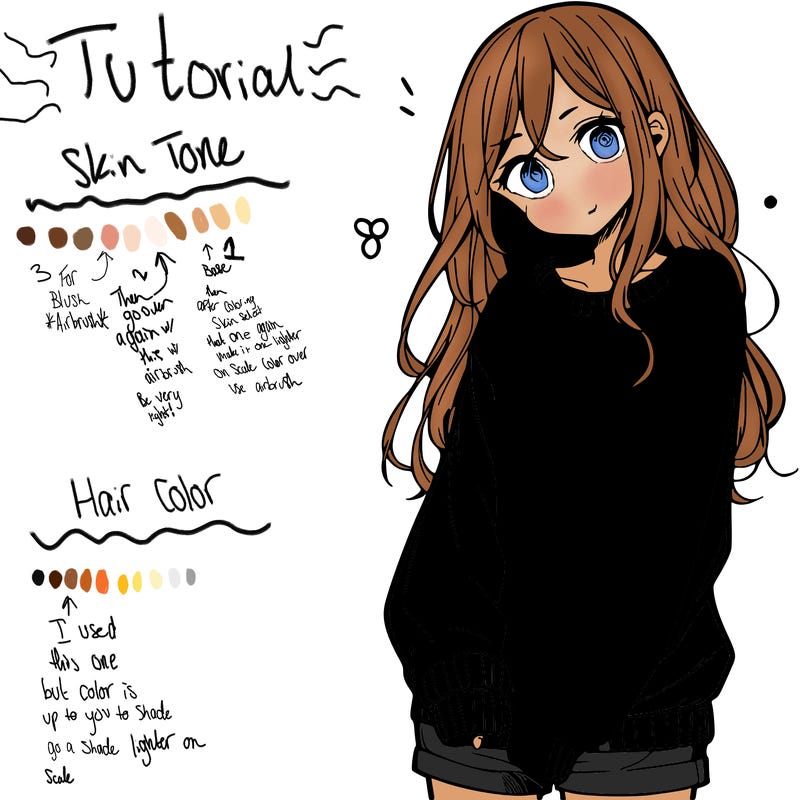 manga teen girl  in a sweater and baggy pants