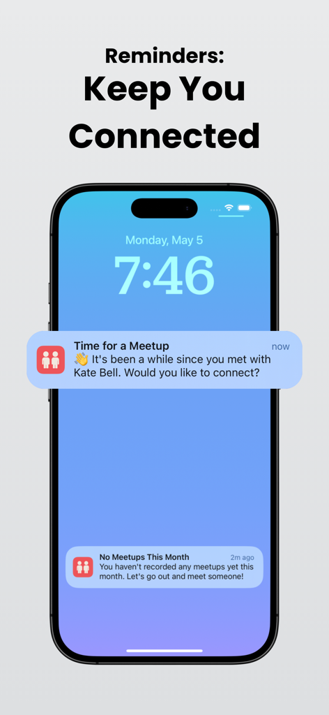 Meetlist: Meetup Tracker - Tela de bloqueio do iPhone mostrando lembretes sociais do aplicativo Meetlist para se conectar com amigos.
