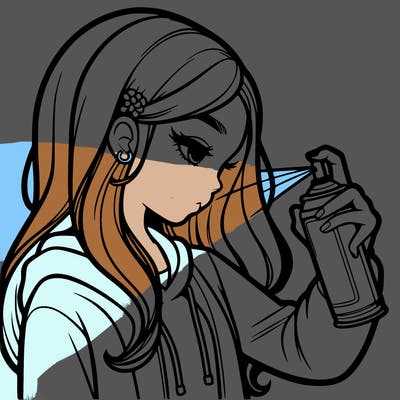 a realistic girl spray painting