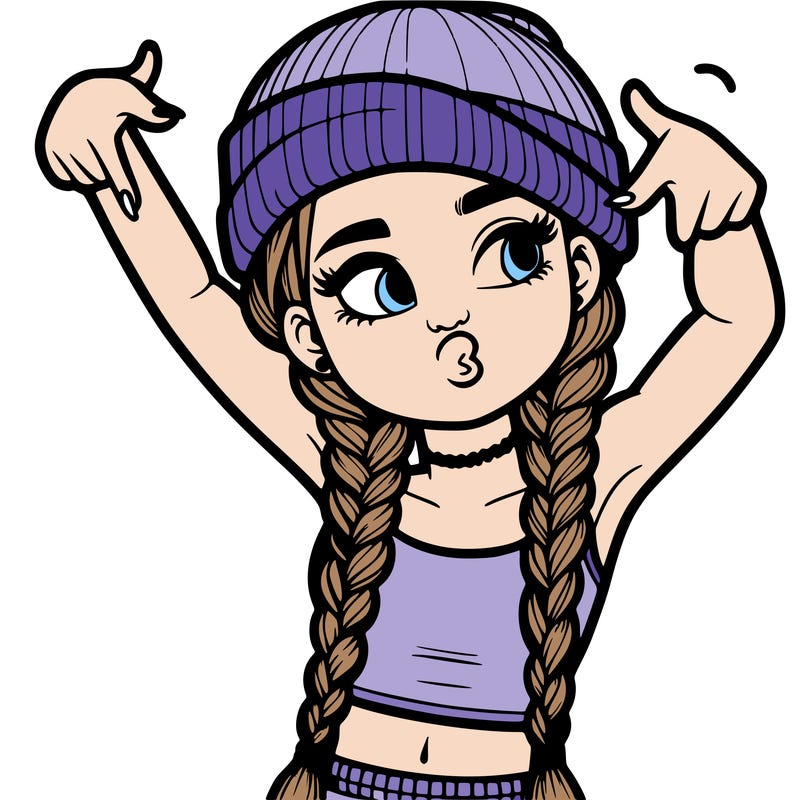 realistic teenage girl with braids and a beanie and crop top doing 🫶🏼