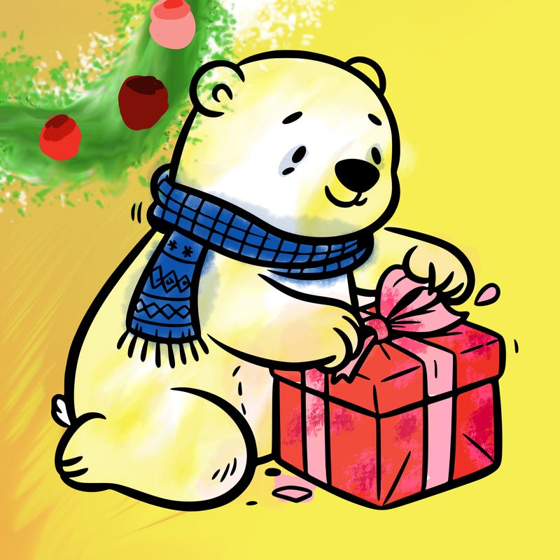 polar bear wrapping a present