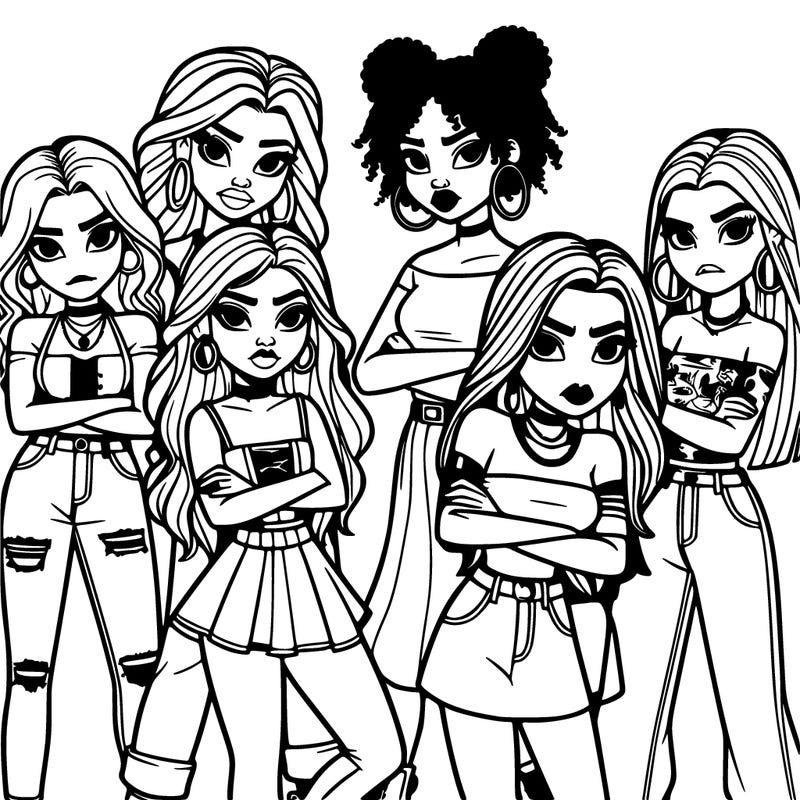 a group of 6 girls full detail standing together sassy attitudes