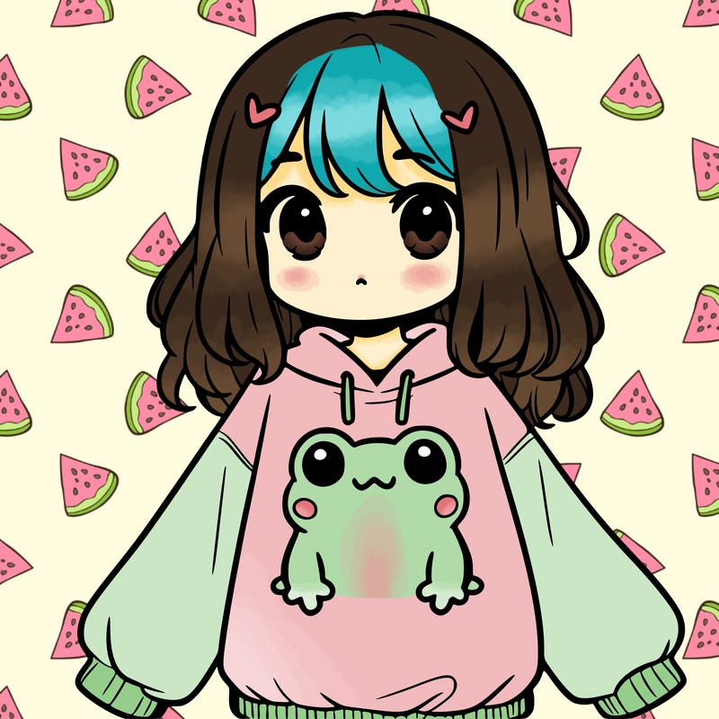 girl wearing frogging sweatshirt