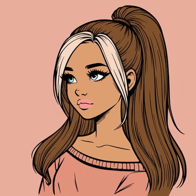 realistic girl with a high ponytail