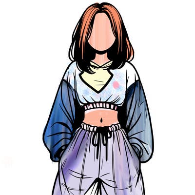 realistic girl faceless with baggy pants and a crop top
