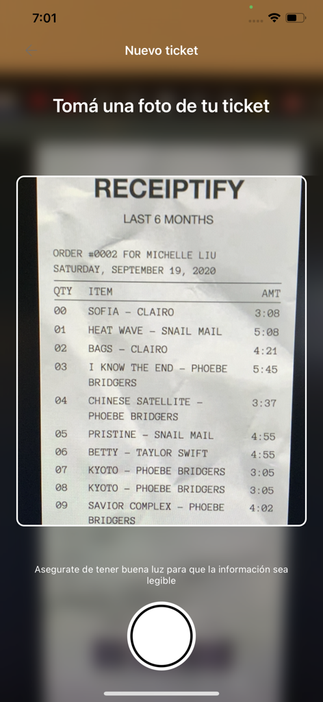 Ahorra Fácil - Interfaz de la aplicacion Ahorra Facil para tomar una foto del ticket de compra