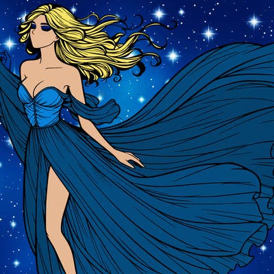 realistic woman in dress flowing the the wind