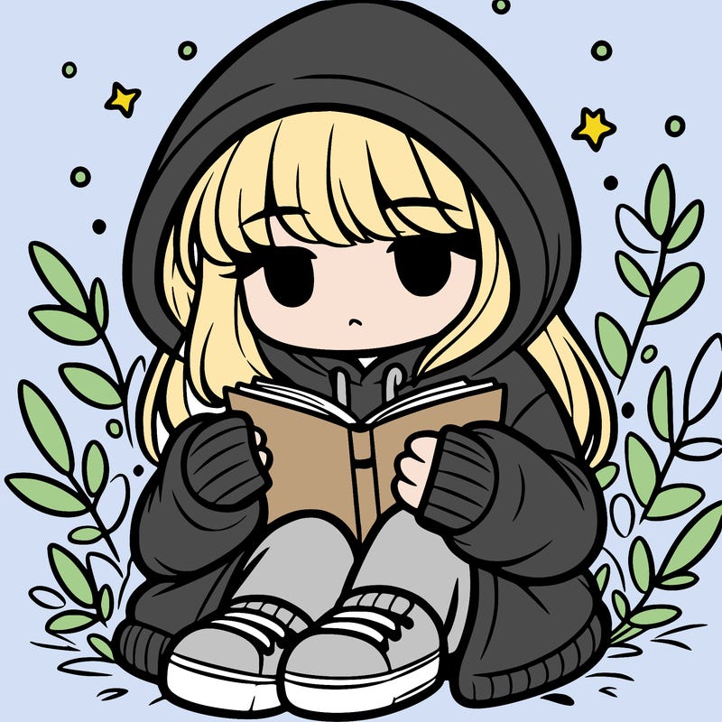 girl in oversized hoodie reading a book