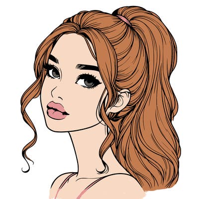 realistic girl with a ponytail on her hair and lips