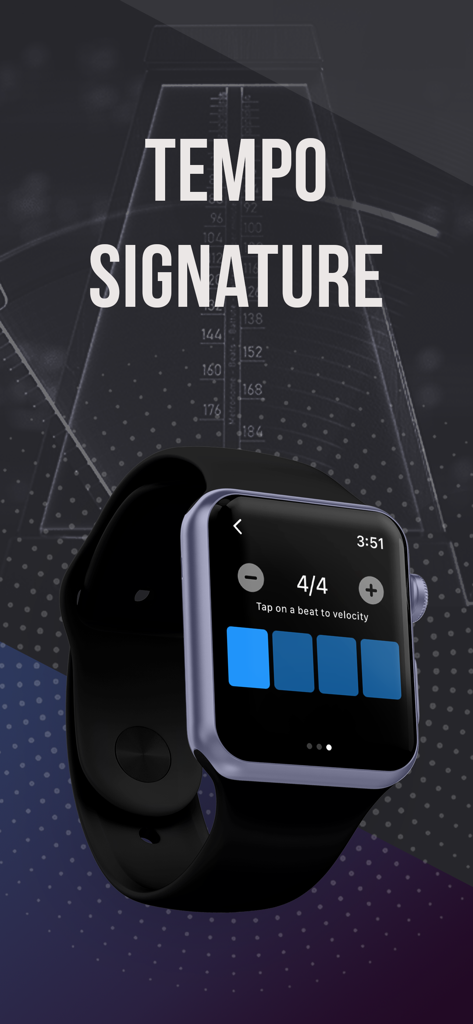 Metronome Watch - BPM Counter - Apple Watch displaying the 4/4 time signature and beat grid interface of the Metronome Watch app