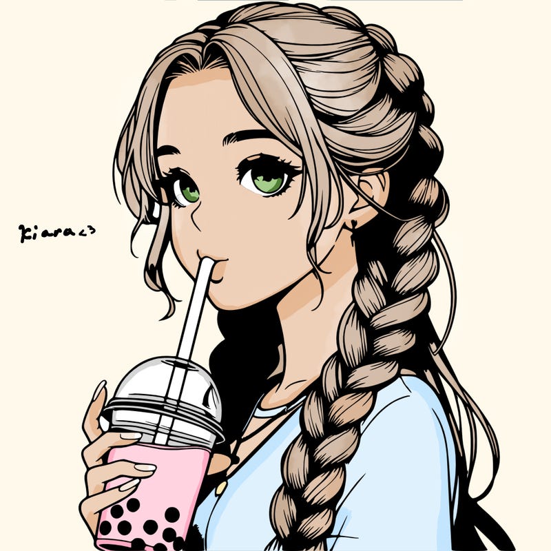 realistic girl with braided hair drinking boba