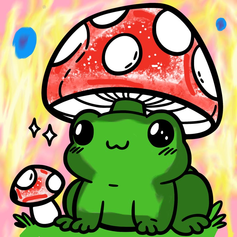 a cute frog with a mushroom hat