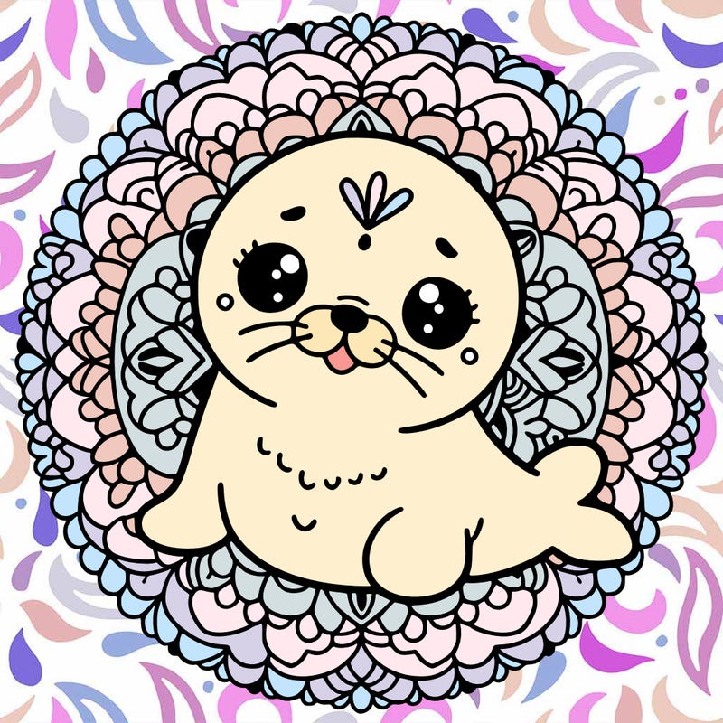 a cute baby seal mandala