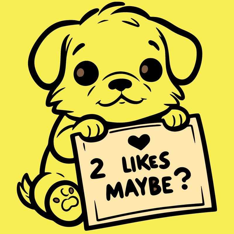 a puppy holding a sign that says 2 likes maybe?