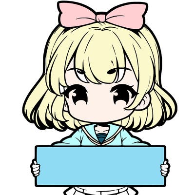 cute anime girl holding a sign