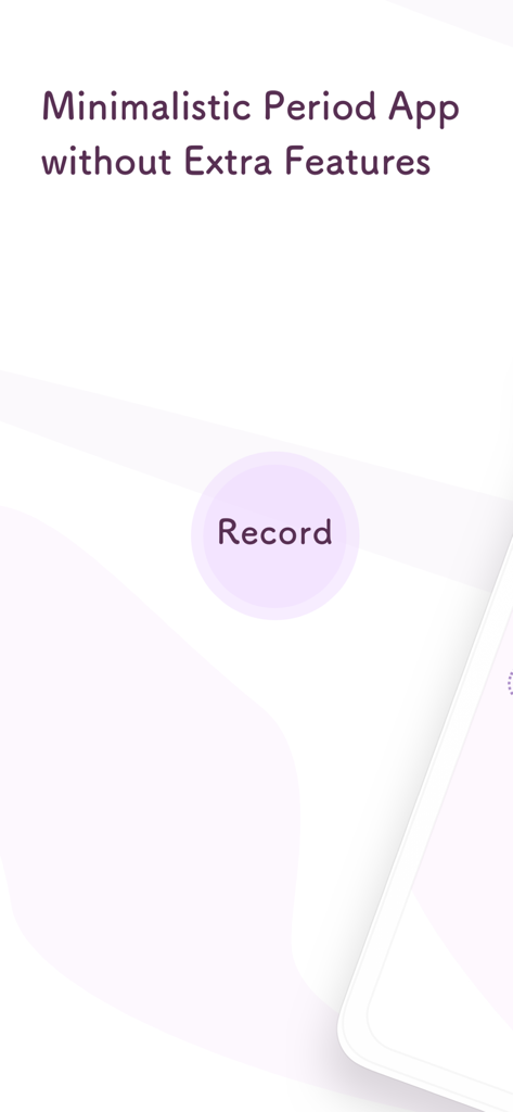 Simple Cycle Tracker Simpluna - Tela de aplicativo de rastreamento de período minimalista mostrando um botão de registro e design limpo