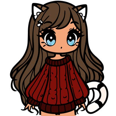 a girl with cat ears and a cat tail wearing a sweater dress with long hair
