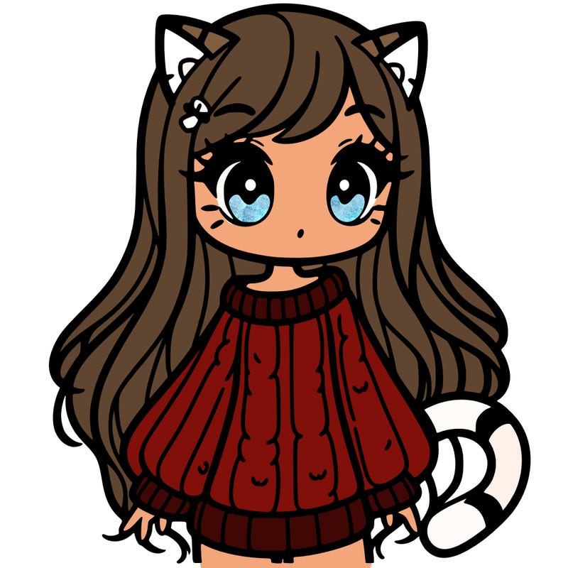 a girl with cat ears and a cat tail wearing a sweater dress with long hair