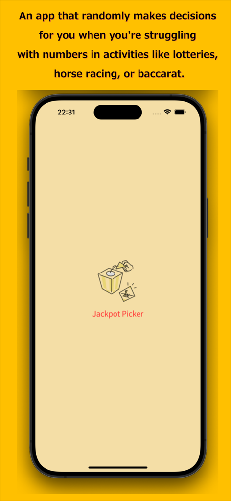 Jackpot Picker - Pantalla de presentación de la aplicación Jackpot Picker para la generación de números aleatorios en loterías y carreras de caballos