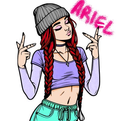 realistic teenage girl with braids and a beanie and crop top doing 🫶🏼
