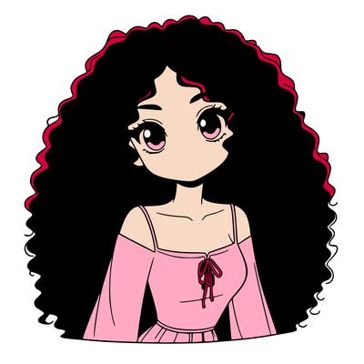 a black anime girl with long afro hair