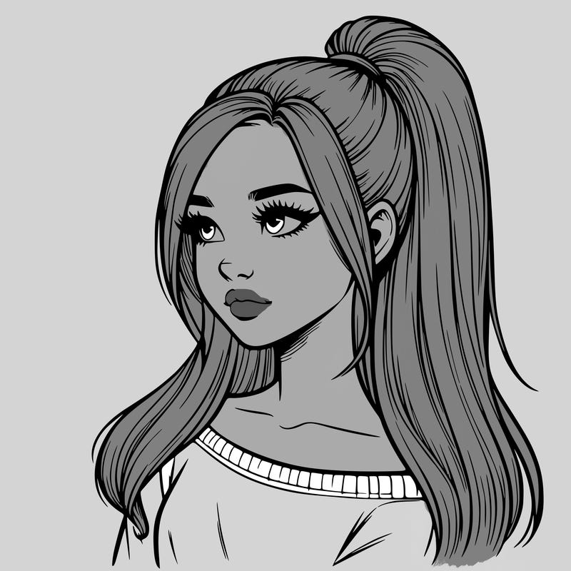 realistic girl with a high ponytail