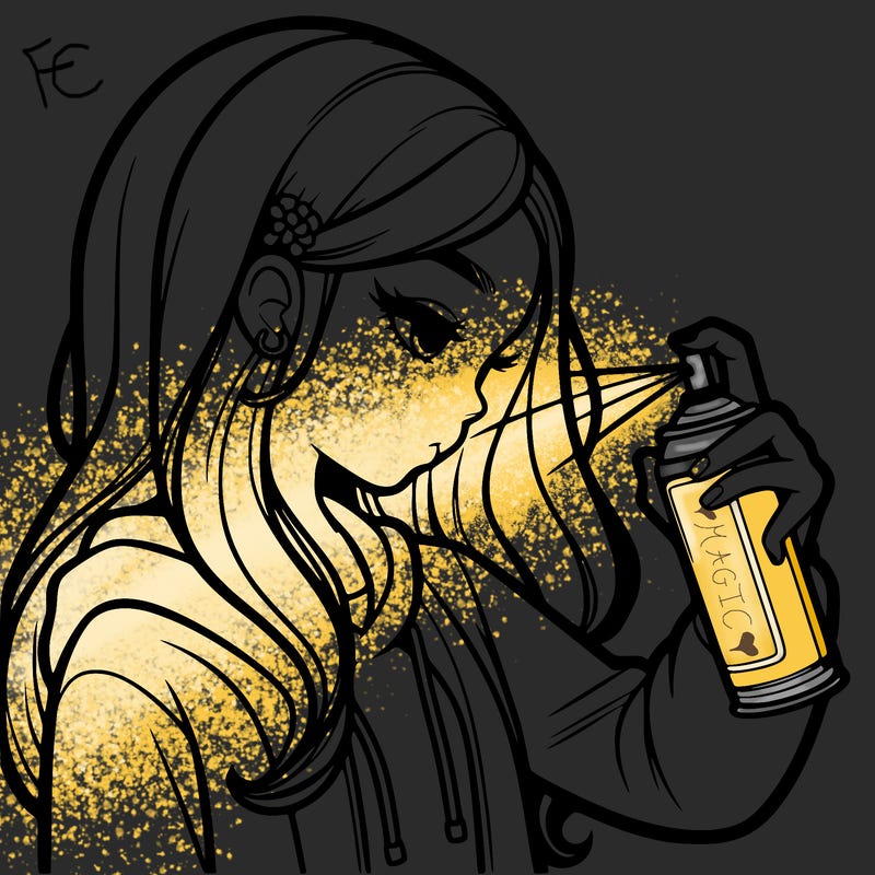 a realistic girl spray painting