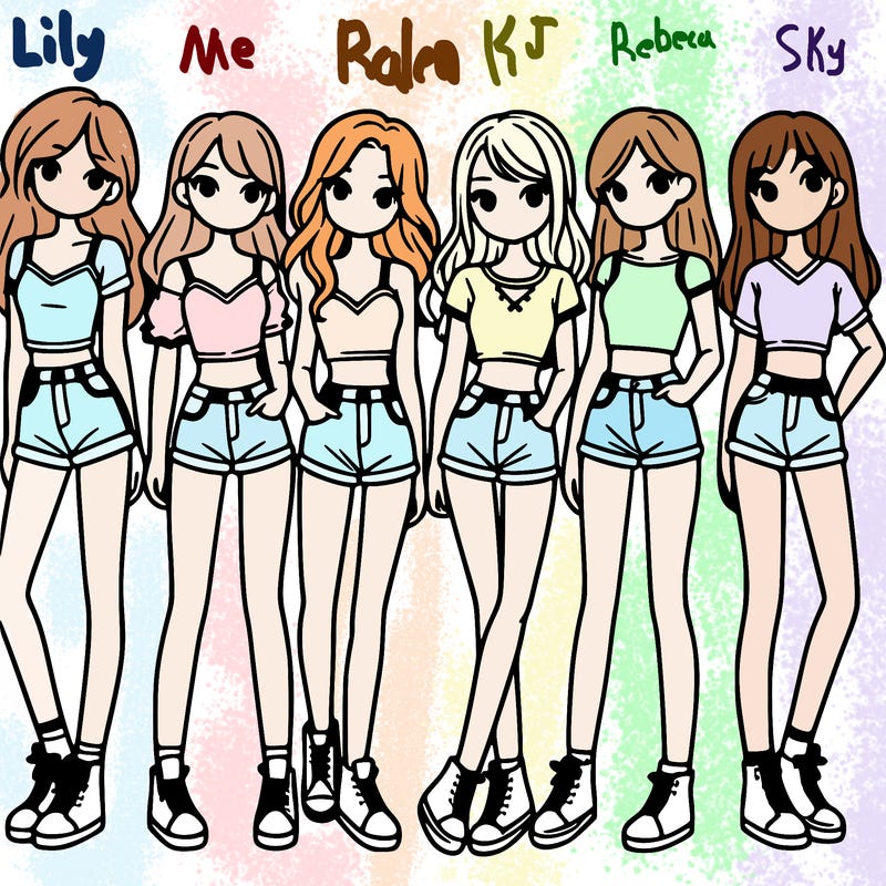 a group of girls wearing crop tops and shorts