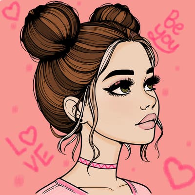 realistic girl with buns on the top of her head