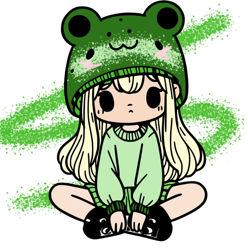 a girl wearing a frog hat and some frog socks