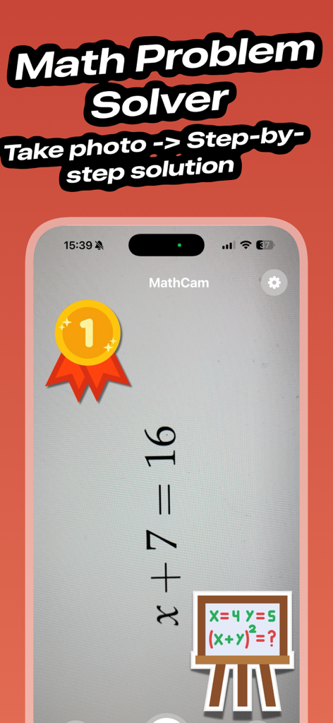 Photo Math Solver - MathCam - Uno screenshot dell'app MathCam che scansiona un'equazione algebrica scritta a mano per fornire una soluzione matematica passo dopo passo.