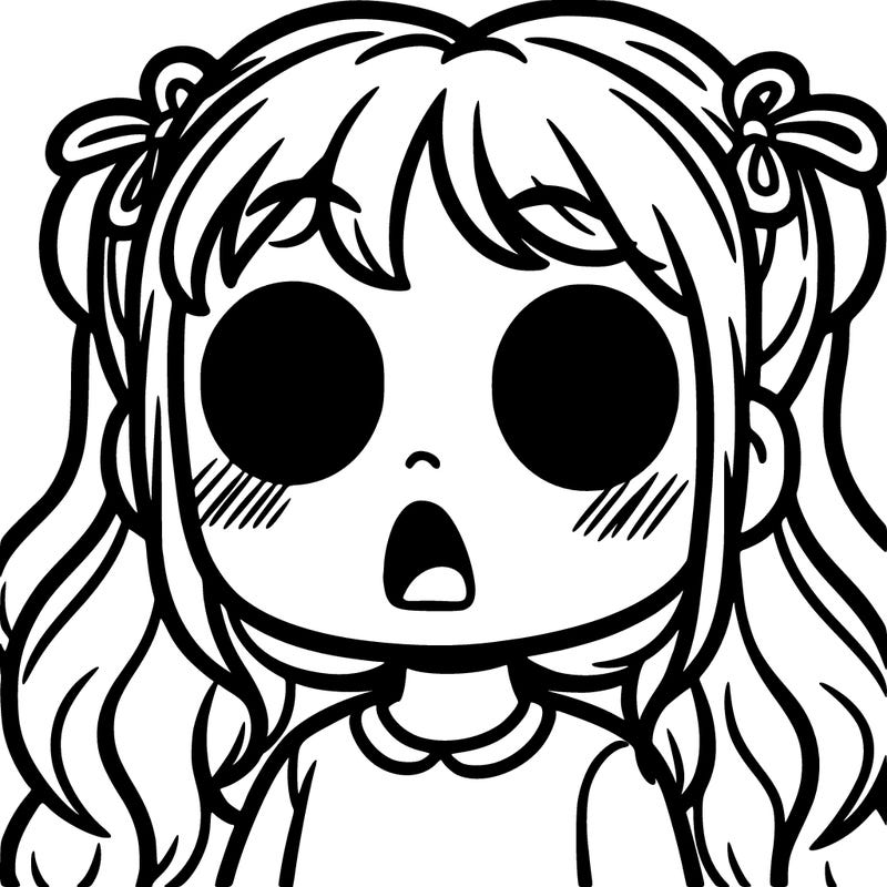 a girl whith a shocked expression no eyes