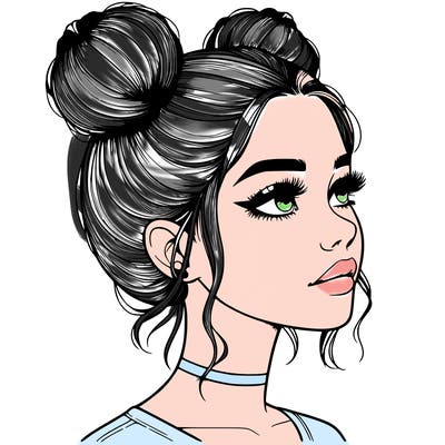 realistic girl with buns on the top of her head