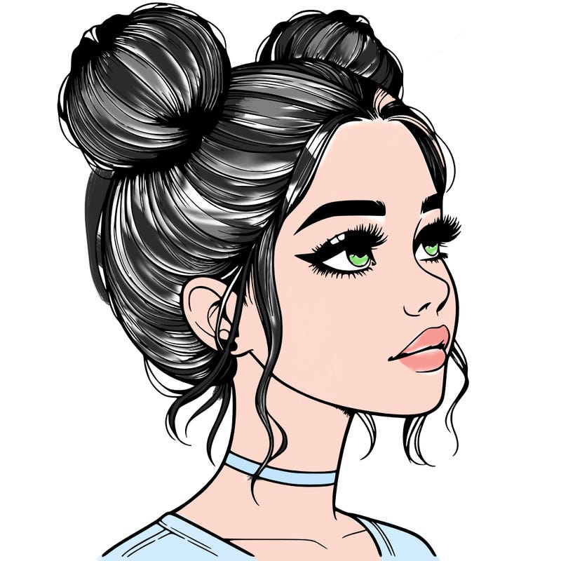 realistic girl with buns on the top of her head