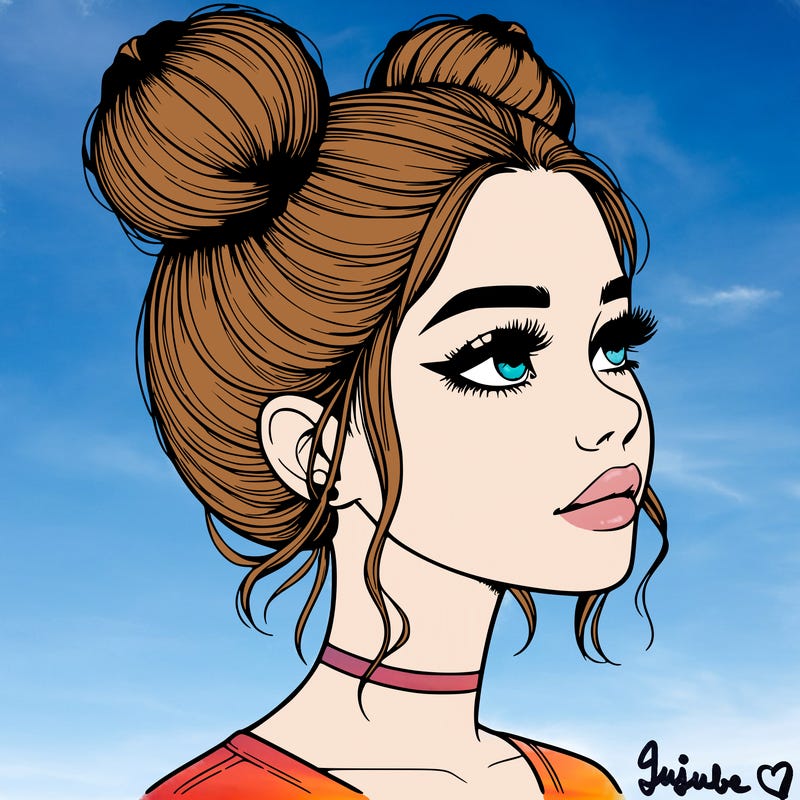 realistic girl with buns on the top of her head