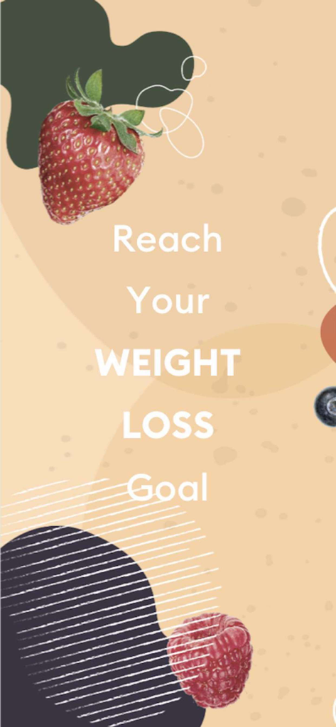 My Diet Coach - Weight Loss - Motivational screen from My Diet Coach app with fresh berries and the text reach your weight loss goal