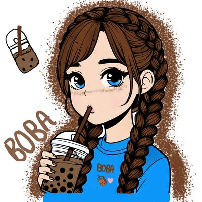 realistic girl with braided hair drinking boba