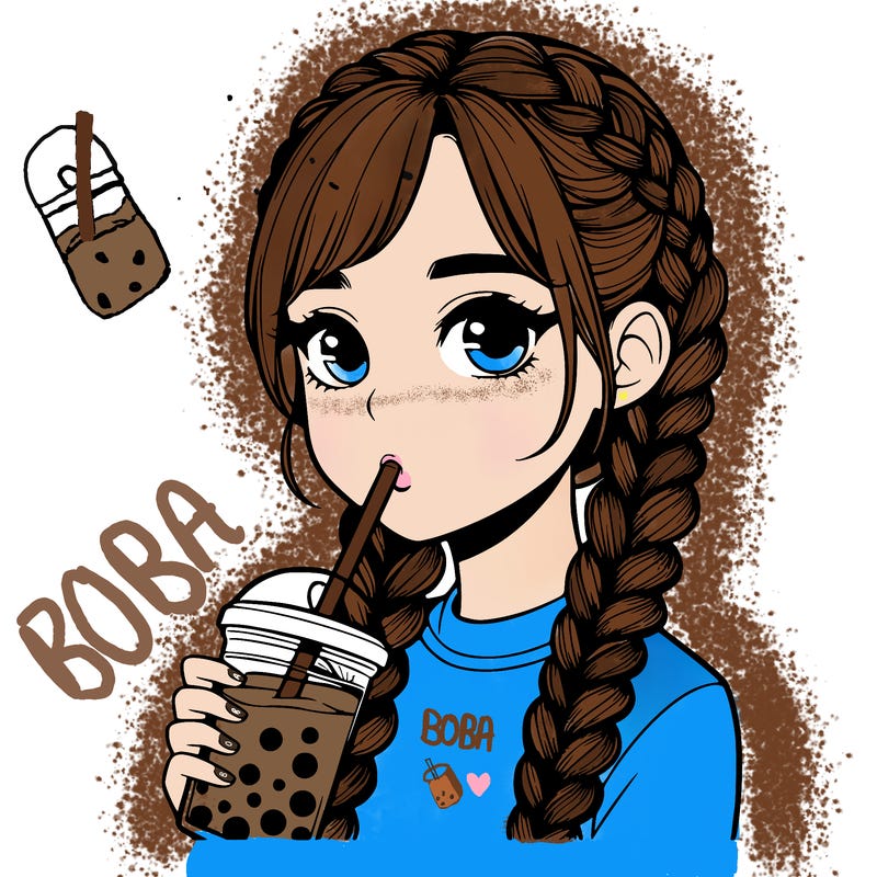 realistic girl with braided hair drinking boba