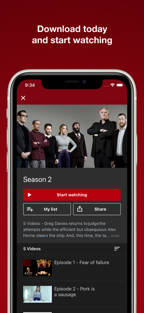 Taskmaster SuperMax+ - Taskmaster SuperMax plus app screen showing Season 2 episode list and cast image