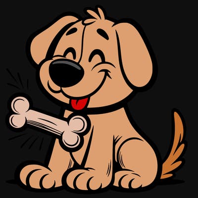 dog with a bone that’s happy